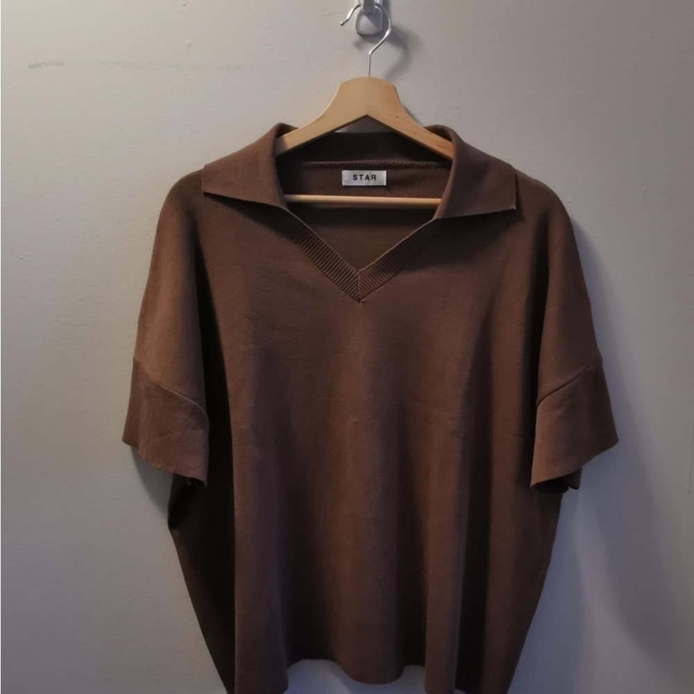 Brown Polo Shirt with Relaxed Fit and Textured Fabric